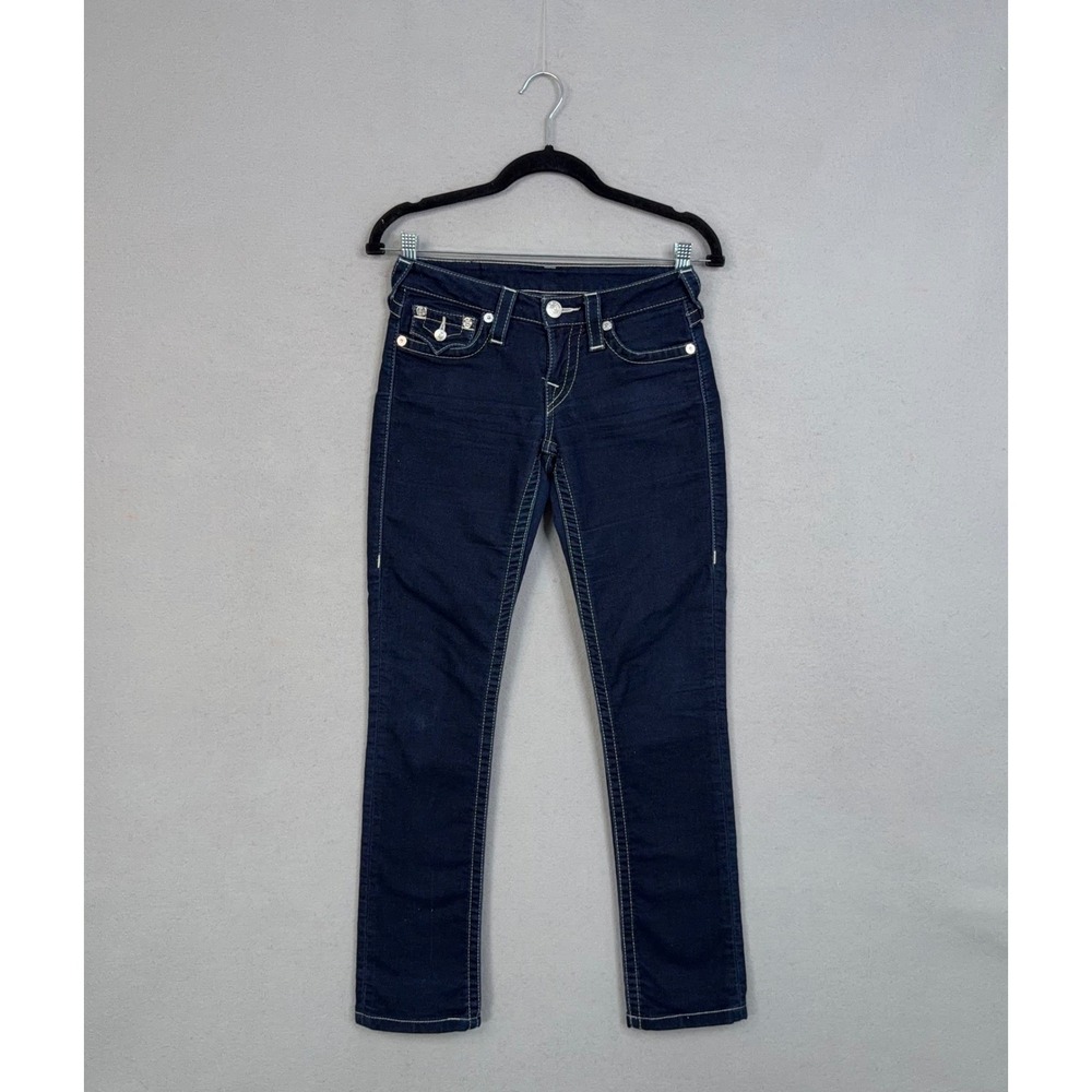 True Religion Jeans Womens 25 Blue Denim Flap Pocket Slim Straight Y2K Street